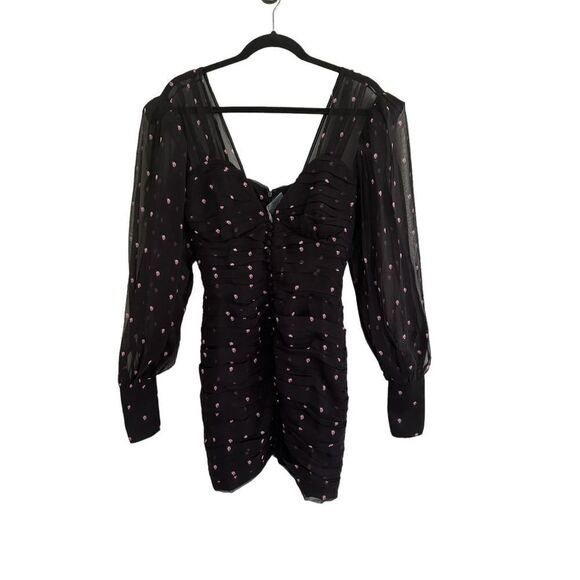 Retrofête Calla Ruched Silk-Chiffon Mini Dress Black Rose Women's Size Small - Picture 4 of 11